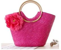   Női szalma táska körfogantyúval Pink színben készletről