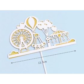 Fehér arany vidámpark torta dekoráció 
