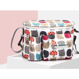 Babakocsira rakható pelenkázótáska- bézs piros macis 