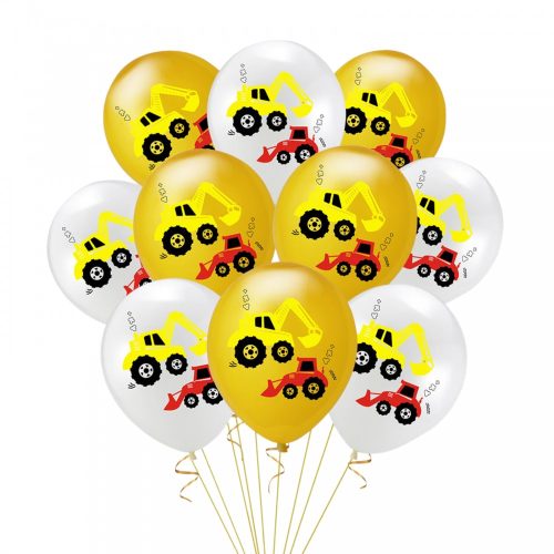 Munkagepés mintájú lufiszett szülinapra  5db-os Fehér