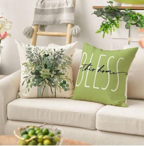 Zöld Virágos Párnahuzat 4 db-os