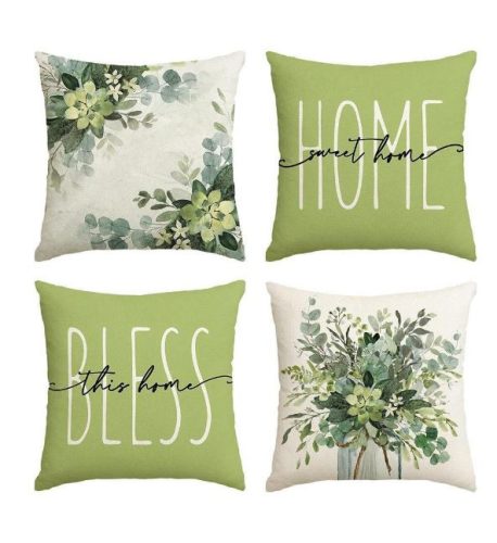 Zöld Virágos Párnahuzat 4 db-os