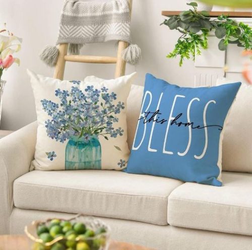 Kék Virágos Párnahuzat 4 db-os