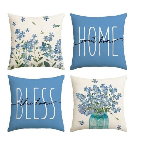 Kék Virágos Párnahuzat 4 db-os