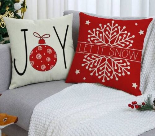 Karácsonyi mintás 4 db-os párnahuza piros-fehér hópehely