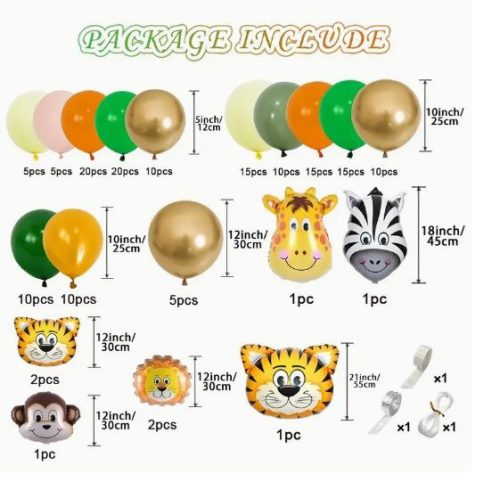 Dzsungel Szafari Születésnapi Léggömb Dekoráció 161 db-os 