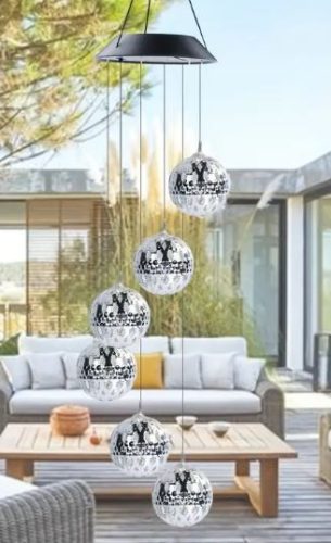 Színváltós Fém Golyós Függő Szélcsengő Napelemes