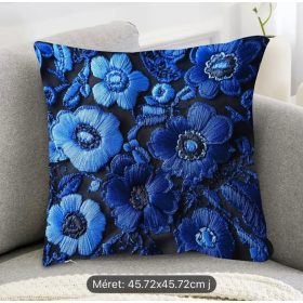 Bohém, vintage virágos -királykék párnahuzat