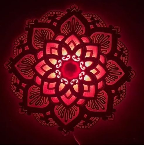 Mandala mintájú Fa Dekoráció Led világítással
