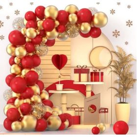 Piros-Metál Arany-Konfetti Lufi szett 120 db-os