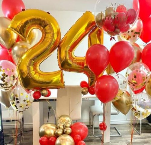 Piros-Metál Arany-Konfetti Lufi szett 120 db-os