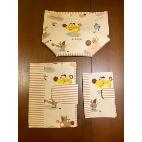   Barna csíkos kiskutyás pelusozó+ eü.kiskönyvboritó+ asztali tároló