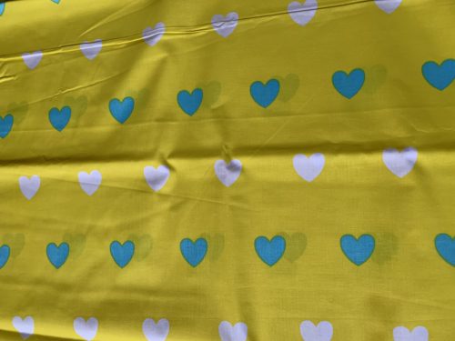 Sárga alapon Kék-Fehér Szívecskés pamutvászon