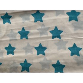 Fehér alapon türkizkék csillagos pamutvászon