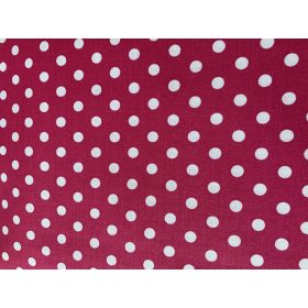 Sötétrózsaszín alapon nagy fehér pöttyös pamutvászon