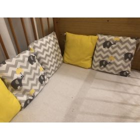   Rácsvédő, fejvédő párnaszett 6 db-os - sárga- elefántos kombinációban