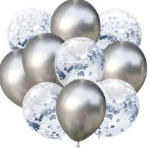 Ezüst konfettis Dekorációs lufik 10 db-os Készleten