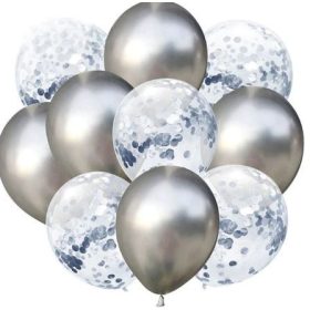 Ezüst konfettis Dekorációs lufik 10 db-os 