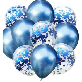 Kék konfettis Dekorációs lufik 10 db-os