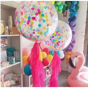 Óriás méretű színes konfettis lufi