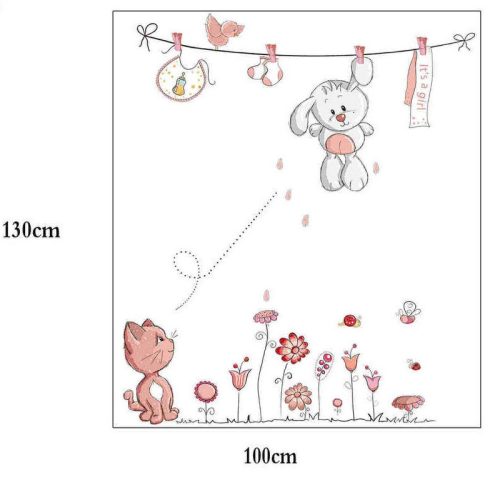 Rózsaszín cica-nyuszi falmatrica 